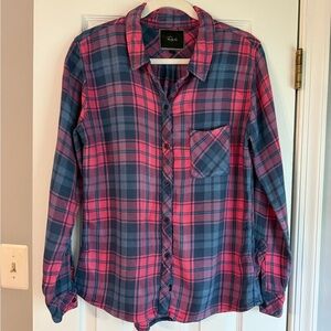 Rails Hunter Plaid Shirt Pink Charcoal Super Soft Button Down Size Large